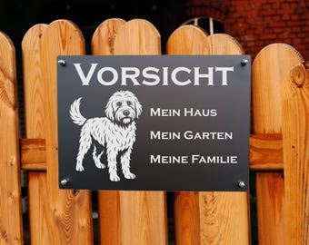 Aluminum warning sign, dog sign, Labradoodle sign, caution dog