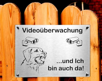 Stainless steel warning sign, video surveillance, warning dog, caution, attention dog sign