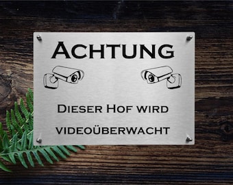 Achtung Videoüberwachung... Edelstahl Hinweisschild