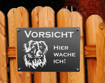 Aluminium Warnschild Hundeschild Australien Shepherd Hinweisschild Vorsicht Hund