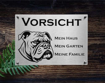 Bulldog stainless steel warning sign, dog sign, information sign, door sign