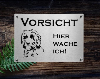 Edelstahl Warnschild Labradoodle Hundeschild Hinweisschild Achtung Vorsicht Hund