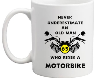 65th birthday gift. Motorbike funny birthday mug/gift for him/her/women/men/birthday present/birthday mug/65th mug/funny bike mug/bike gift