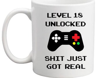 18th birthday mug level unlocked/18th birthday/gamer gift/gamer mug/gaming gift/gift for her/him/men/women/level reached/game controller mug