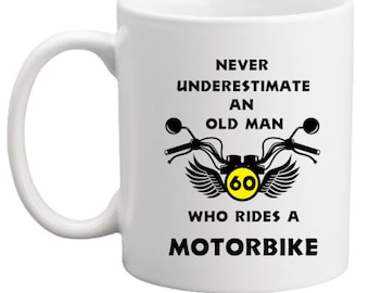 60th birthday gift. Motorbike funny birthday mug/gift for him/her/women/men/birthday present/birthday mug/60th mug/funny bike mug/bike gift