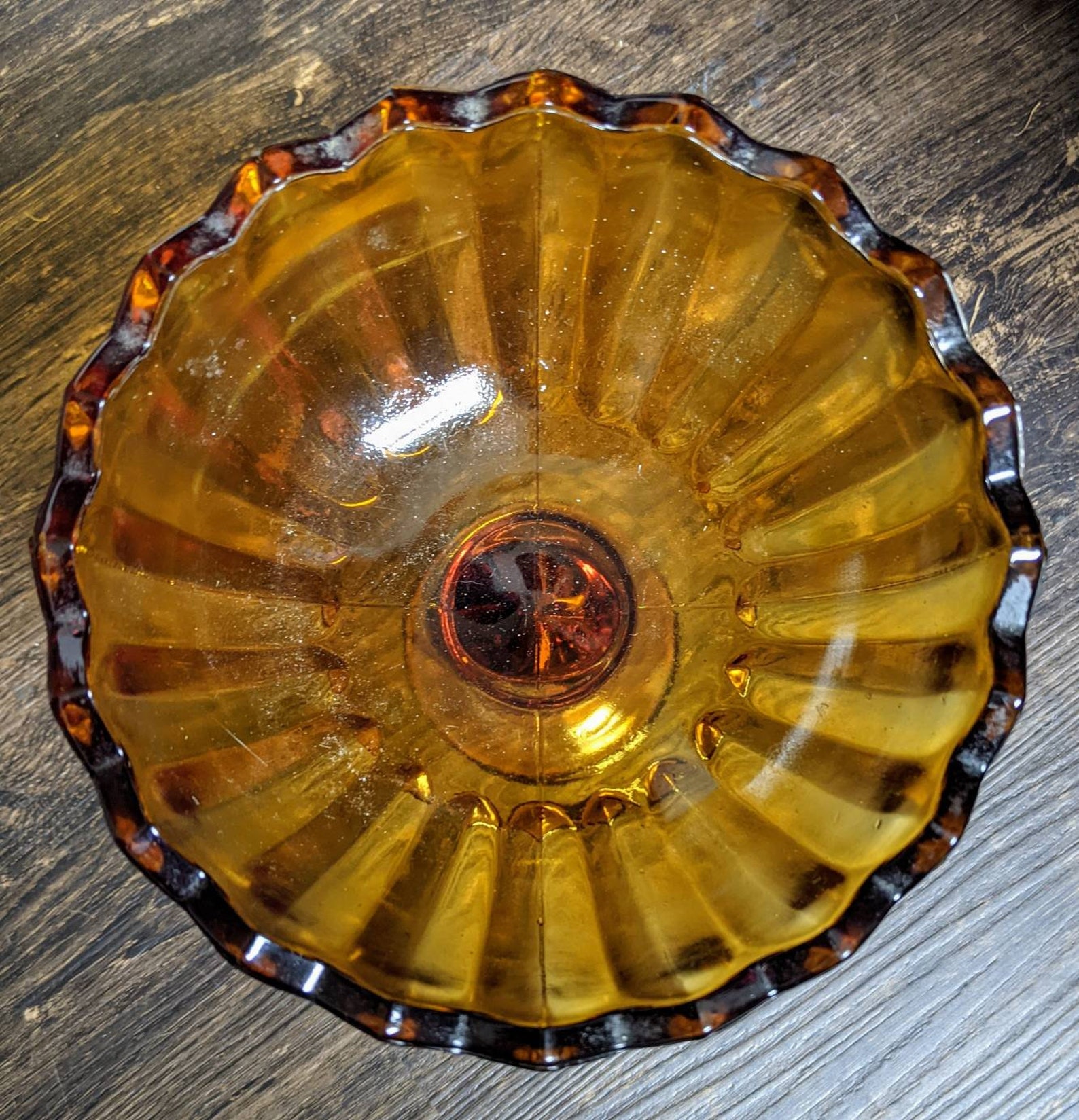 Indiana Glass Amber Lotus Compote Bowl Etsy