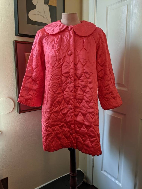 Vintage SANS SOUCI Pink Quilted Satin House Coat B