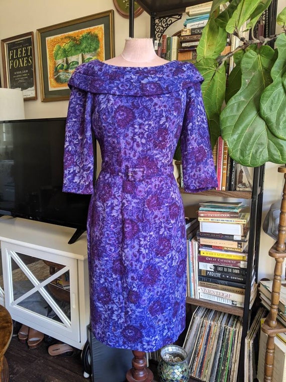 Vintage Suzy Perette Boatneck Dress Purple Tweed F
