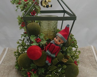 Red and White Centerpiece Elf Centerpiece Christmas Sleigh with Elves Centerpiece Christmas Centerpiece Elves In Sleigh Centerpiece