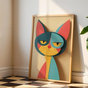 Colorful Cat Wall Art - Playful Cat Illustration - Modern Cat Decor - Digital Printable Art - Instant Download, Cat Lovers