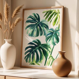 Monstera Leaf Print: Tropical Green Botanical Art (Digital Download)