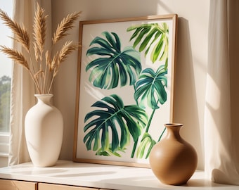 Monstera Leaf Print: Tropical Green Botanical Art (Digital Download)