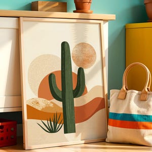 Boho Kaktus Wand Kunst - Wüste druckbare Kunst - warme Töne Western Dekor - Mid Century moderne Kunst - digitaler Download