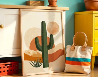 Boho Cactus Desert Art Print: Mid-Century Modern (Digital Download)