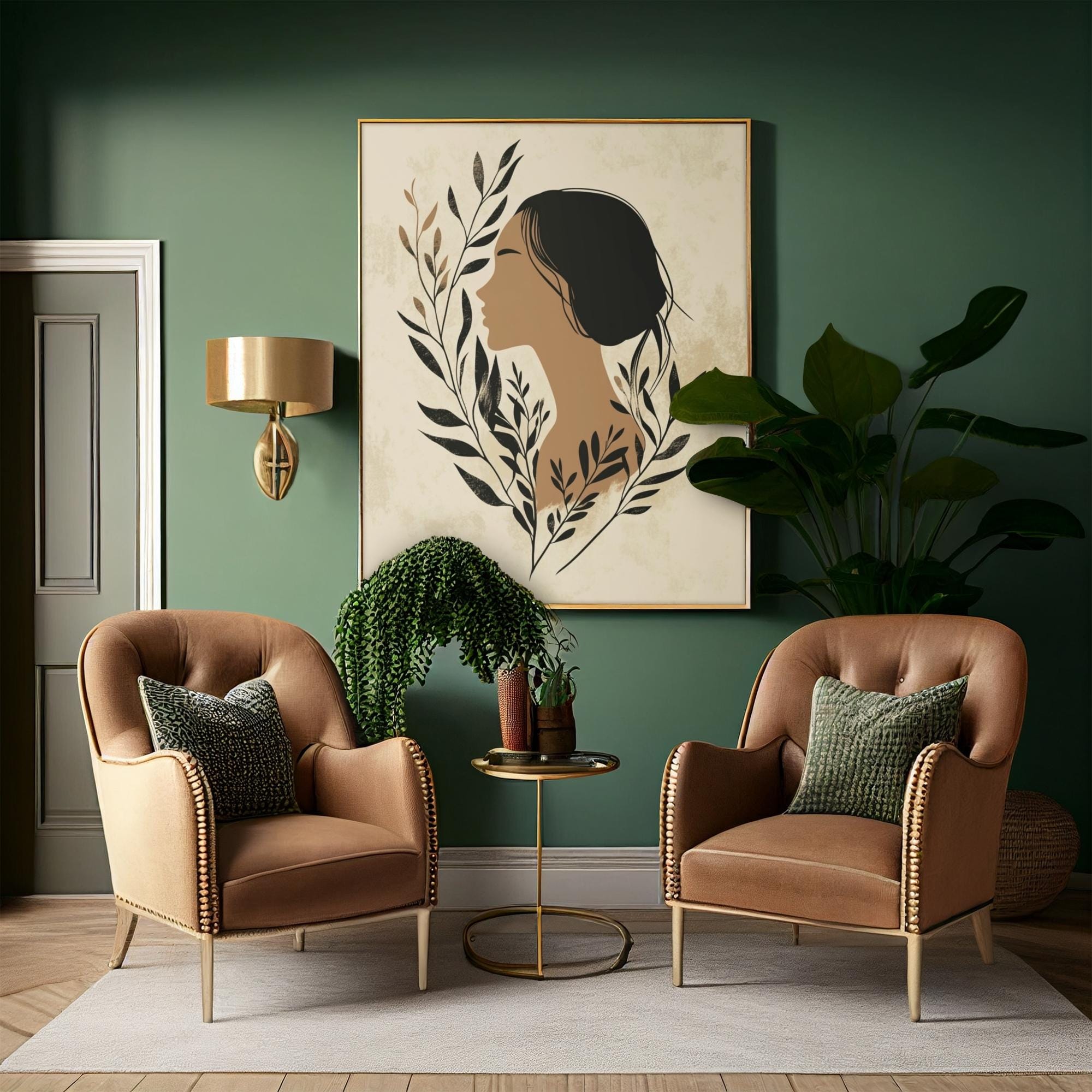Boho Woman Line Art Print: Abstract Botanical Silhouette (Digital Download)
