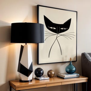 Minimalist Black Cat Line Art Print, Modern Cat Illustration, Abstract Feline Wall Art, Scandinavian Animal Poster, Printable Cat Poster