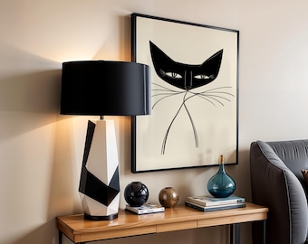 Minimalist Black Cat Line Art Print: Scandinavian Modern Decor (Digital Download