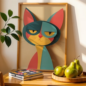 Colorful Cat Wall Art - Playful Cat Illustration - Modern Cat Decor - Digital Printable Art - Instant Download