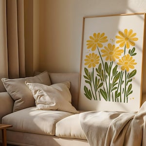 Retro 70s Daisy Wall Art Print | Boho Floral Printable Poster | Vintage Digital Download for Living Room & Bedroom Decor