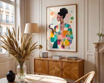 Afrocentric Woman Portrait Print: Colorful Abstract Art (Digital Download