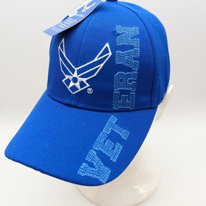 Licensed United States Air Force Veteran Hat -Embroidered - Emblem Wings - USA Flag On Side - Adjustable Adult