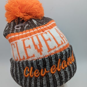 Cleveland Winter Hat - Orange Brown - Soft Plush Lined Hat- Pom Pom- Beanie Stocking Cap Warm