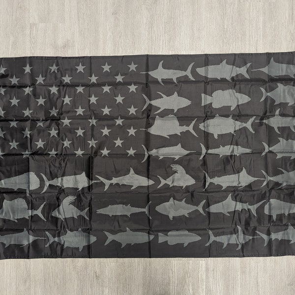 3'x5' Flag Blackout Fish American Flag - Fishing Fisherman Flag - Brass Grommets - USA Flag