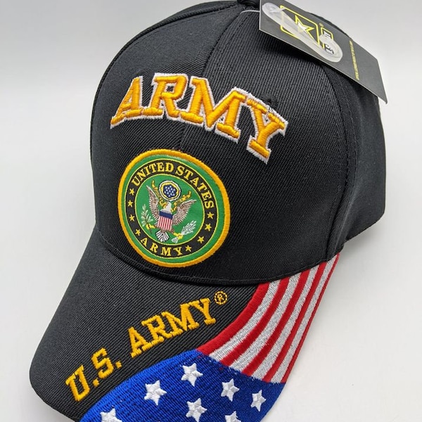 Licensed United States Army Emblem Hat -Embroidered - USA Flag Bill