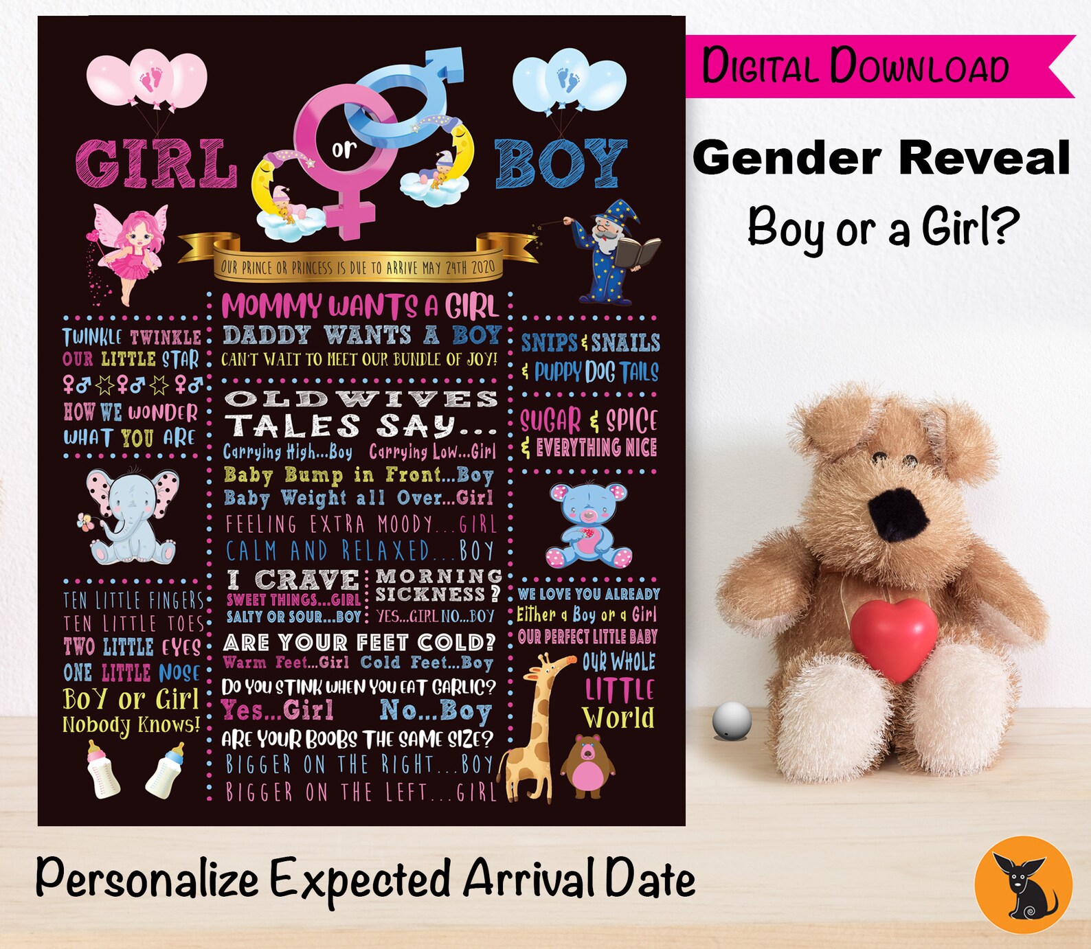 Gender Reveal Sign Chalkboard Poster Gender Reveal Event Etsy 日本