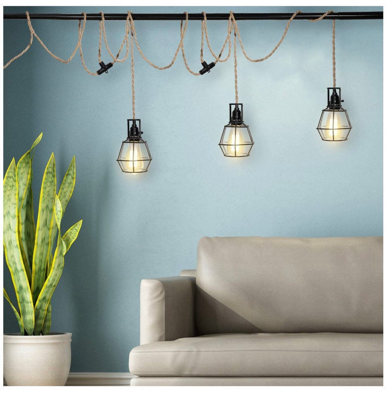 Triple Sockets Hemp Rope Plugin Pendant Light Retro Etsy UK