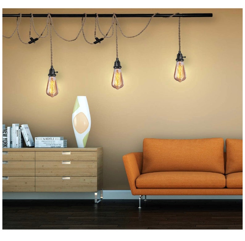Triple Sockets Hemp Rope Plugin Pendant Light Retro Etsy