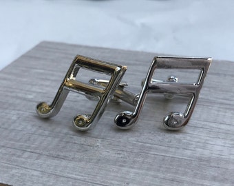 Father's Day Gift - Music Notes Cufflinks, Elegant Mens Accessories, Silver Shiny Cut, Father's Day/ Wedding/ Birthday Gift