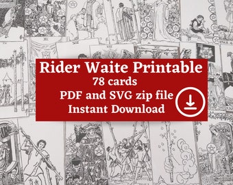 Rider Waite Printable Deck - Color Your Own Instant Download Tarot Cards