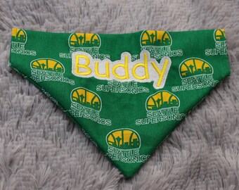 Seattle Sonics Basketball Dog Bandana | Over the Collar | Personalize Option | Basketball Dog Bandana Gift | Cat Bandana | NBA Dog Bandana