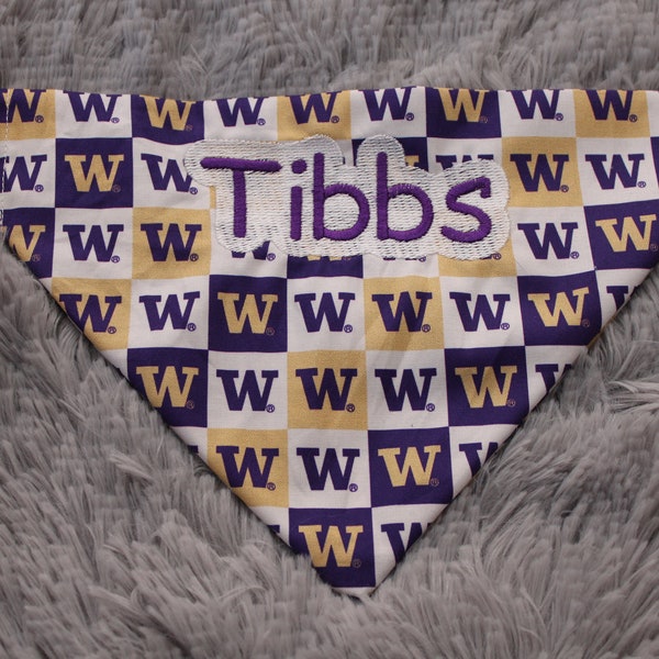 University of Washington Husky Dog Bandana | Over the Collar | Personalize Option | Slide On Collar | College Bandana | Cat Bandana | UW Dog