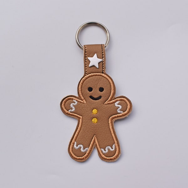 Gingerbread Man Snap Tab, Christmas Key Chain, Key Fob, Snap Tab, ITH, Digital File, Embroidery Design 4x4