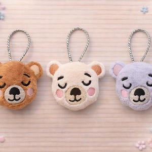 Mini bear head pendant stuffie 4x4 In The Hoop embroidery design Snap Tab, Key Chain, Key Fob, Digital File