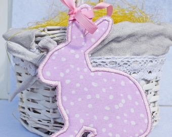 Bunny Bag Tag for Easter Basket - Easter Bag Tag In The Hoop Applique Embroidery Design - Machine Embroidery Design 5x7