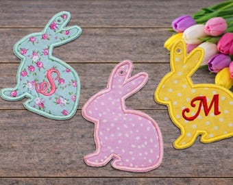 Bunny Bag Tag for Easter Basket - Easter Bag Tag In The Hoop Applique Embroidery Design - Machine Embroidery Design 5x7
