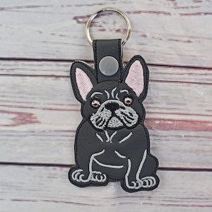 French Bulldog Snap Tab, Dog, Key Chain, Key Fob, Snap Tab, ITH, Digital File, Embroidery Design 5x7