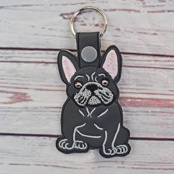 French Bulldog Snap Tab, Dog, Key Chain, Key Fob, Snap Tab, ITH, Digital File, Embroidery Design 5x7