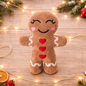 Gingerbread man embroidery pattern , In The Hoop, ITH, Softie Stuffie Plushie Kids , embroidery design, christmas pattern, 4 sizes