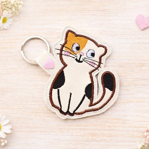 Porte-clés chat calico à pression, chat, porte-clés, languette à pression, ITH, fichier numérique, motif de broderie 4x4