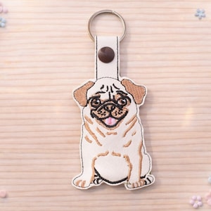 Pug Dog Snap Tab, Dog, Key Chain, Key Fob, Snap Tab, ITH, Digital File, Embroidery Design 5x7