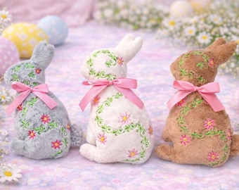 Floral Easter bunny ITH embroidery design stuffie silhouette 5x7, 6x10,7x12, 8x8