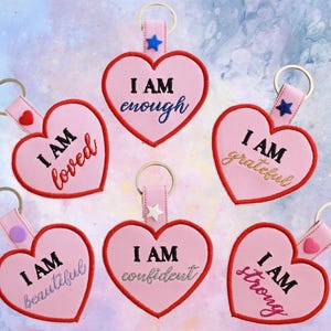 Pack of 6 Affirmation key fob Key Chain, Key Fob, Snap Tab, ITH, Digital File, Embroidery Design 4x4