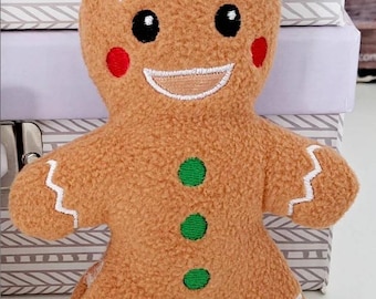 Gingerbread man borduurpatroon, In The Hoop, ITH, Softie Stuffie Plushie Kids, borduurontwerp, kerstpatroon, 4 maten