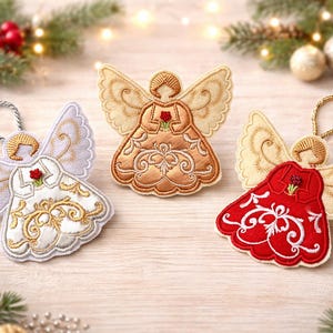 hanging angel Christmas tree decoration ITH embroidery design 4x4