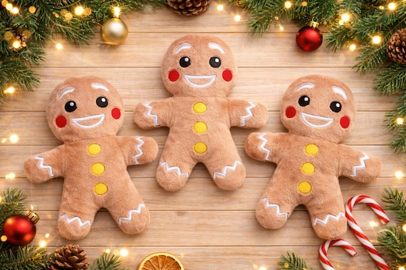 Gingerbread man embroidery pattern , In The Hoop, ITH, Softie Stuffie Plushie Kids , embroidery design, christmas pattern, 4 sizes