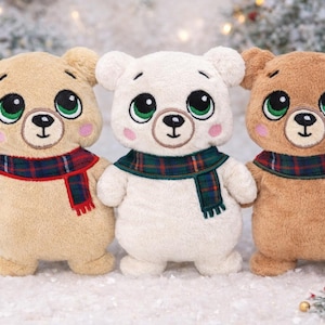 Teddy Bear in scurf Stuffie ITH Embroidery Machine Pattern,ITH Bear Stuffie, Teddy Softie,Teddy Bear Pattern,ITH 5x7 , 6x10, 7x12 ,8x12, 8x8